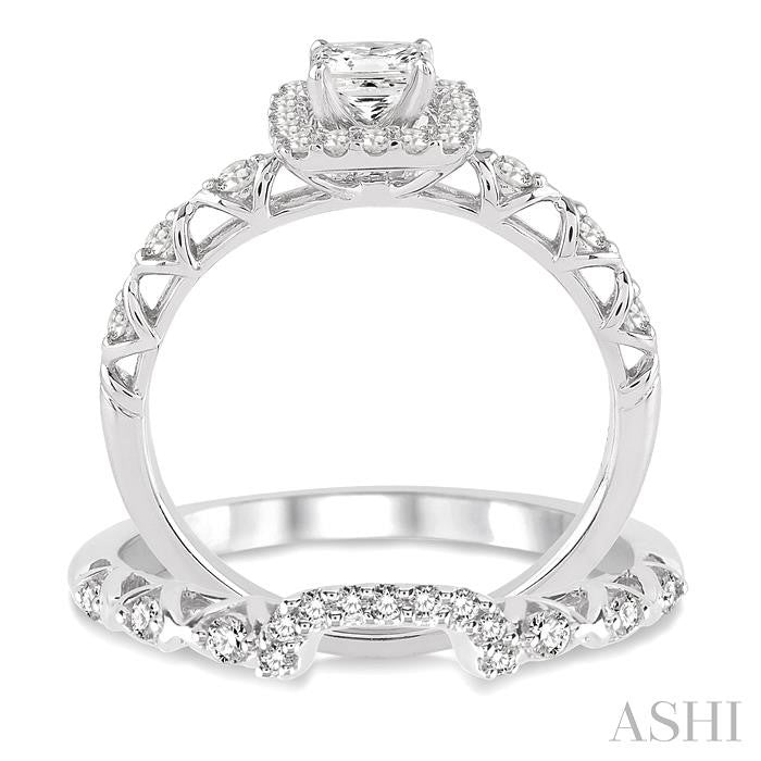 5/8 Ctw Diamond Wedding Set with 1/2 Ctw Princess Cut Engagement Ring and 1/6 Ctw Wedding Band in 14K White Gold
