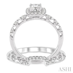 5/8 Ctw Diamond Wedding Set with 1/2 Ctw Princess Cut Engagement Ring and 1/6 Ctw Wedding Band in 14K White Gold