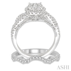 1 Ctw Round Cut Diamond Lovebright Bridal Set with 3/4 Ctw Engagement Ring and 1/5 Ctw Wedding Band in 14K White Gold