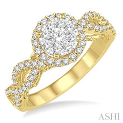 3/4 Ctw Round Cut Diamond Lovebright Ring in 14K Yellow and White Gold