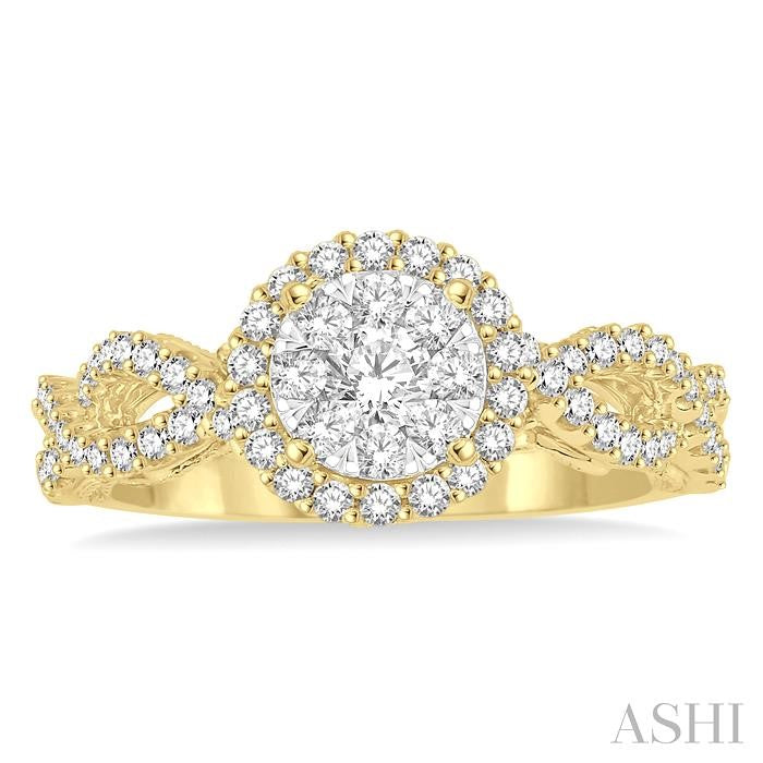 3/4 Ctw Round Cut Diamond Lovebright Ring in 14K Yellow and White Gold