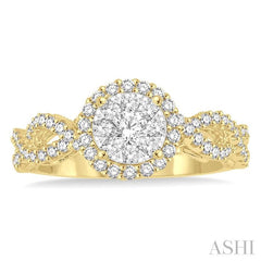 3/4 Ctw Round Cut Diamond Lovebright Ring in 14K Yellow and White Gold