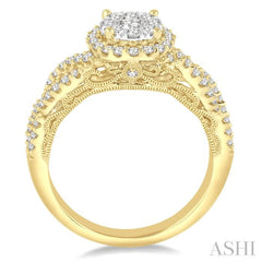 3/4 Ctw Round Cut Diamond Lovebright Ring in 14K Yellow and White Gold