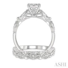 1/2 Ctw Lattice Lovebright Round Cut Diamond Wedding Set With 3/8 Ctw Circular Mount Engagement Ring and 1/20 Ctw Wedding Band in 14K White Gold