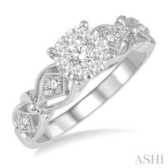 3/8 Ctw Circular Mount Lattice Lovebright Round Cut Diamond Ring in 14K White Gold