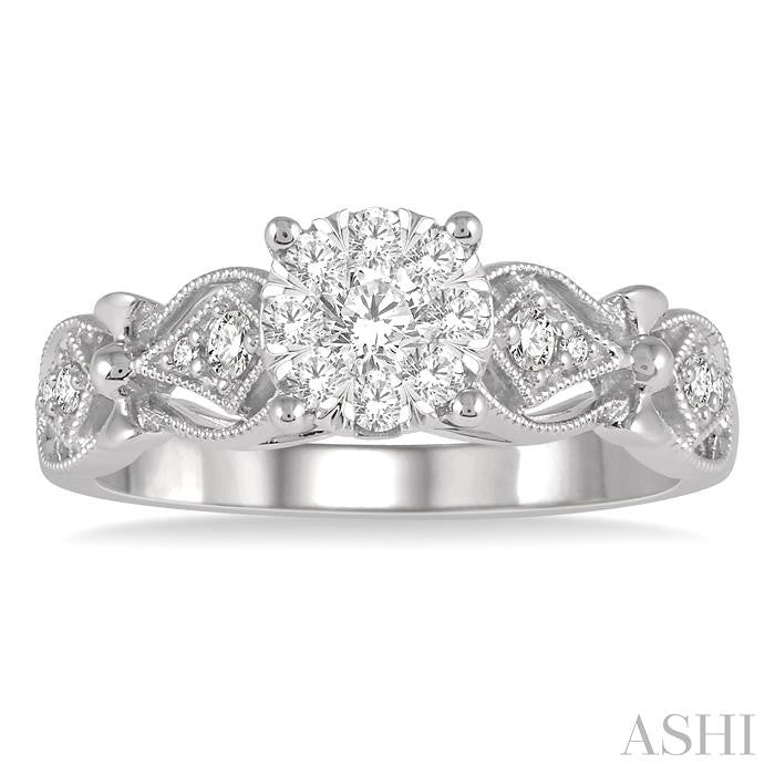 3/8 Ctw Circular Mount Lattice Lovebright Round Cut Diamond Ring in 14K White Gold