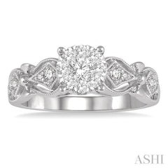 3/8 Ctw Circular Mount Lattice Lovebright Round Cut Diamond Ring in 14K White Gold