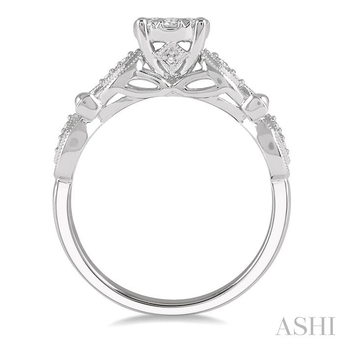 3/8 Ctw Circular Mount Lattice Lovebright Round Cut Diamond Ring in 14K White Gold