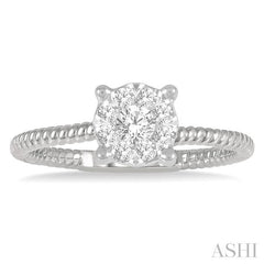 1/3 Ctw Rope Shank Lovebright Round Cut Diamond Cluster Ring in 14K White Gold