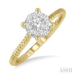 1/3 Ctw Rope Shank Lovebright Round Cut Diamond Cluster Ring in 14K Yellow and White Gold