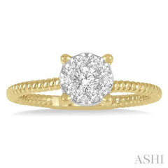 1/3 Ctw Rope Shank Lovebright Round Cut Diamond Cluster Ring in 14K Yellow and White Gold