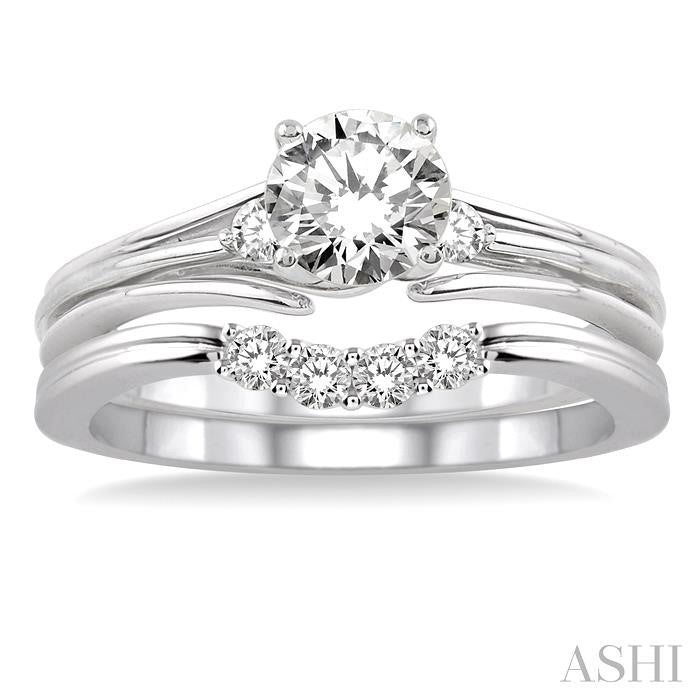 1/2 Ctw Diamond Wedding Set with 1/3 Ctw Round Cut Engagement Ring and 1/6 Ctw Wedding Band in 14K White Gold