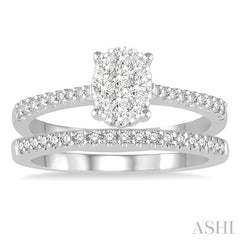 1/2 Ctw Diamond Lovebright Wedding Set With 3/8 Ctw Oval Shape Engagement Ring and 1/6 Ctw Wedding Band in 14K White Gold