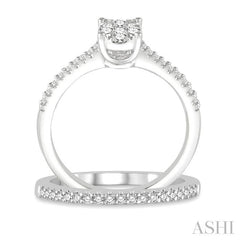 1/2 Ctw Diamond Lovebright Wedding Set With 3/8 Ctw Oval Shape Engagement Ring and 1/6 Ctw Wedding Band in 14K White Gold