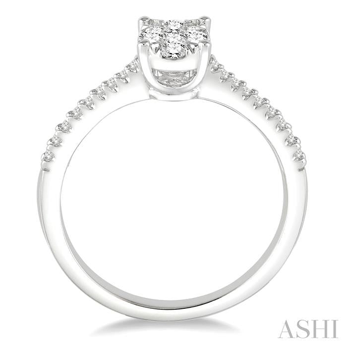3/8 Ctw Oval Shape Diamond Lovebright Ring in 14K White Gold