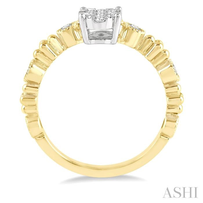 1/3 Ctw Oval Shape Accentuated Shank Lovebright Diamond Cluster Ring in 14K Yellow and White Gold