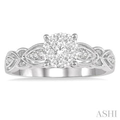 3/8 Ctw Circular Mount Marquise Lattice Lovebright Round Cut Diamond Ring in 14K White Gold