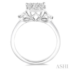 3/4 Ctw Cushion Mount Lovebright Baguette and Round Cut Diamond Cluster Ring in 14K White Gold