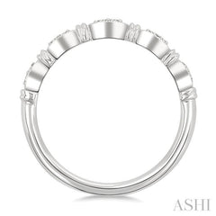 1/20 Ctw Marquise & Flat Bead Carved Round Cut Diamond Stackable Wedding Band in 14K White Gold