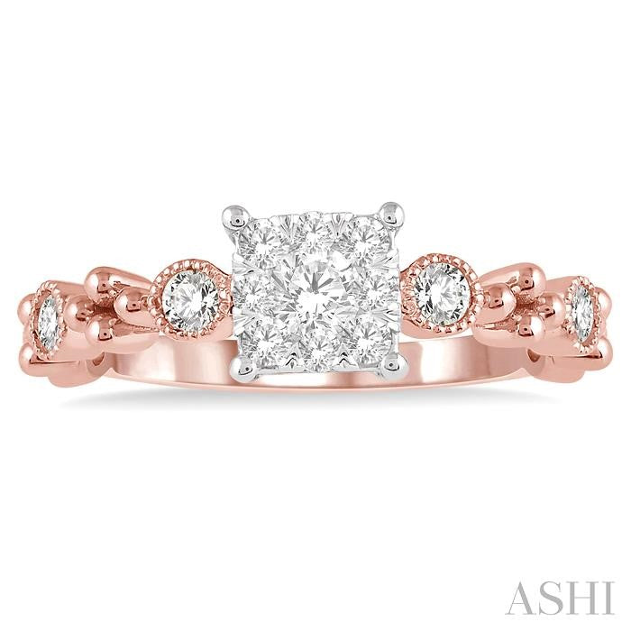 3/8 Ctw Princess Cut Shape Accentuated Shank Lovebright Diamond Cluster Ring in 14K Rose and White Gold