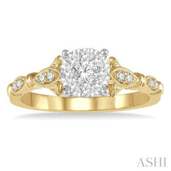 1/2 Ctw Marquise Shank Circular Mount Lovebright Round Cut Diamond Ring in 14K Yellow and White gold