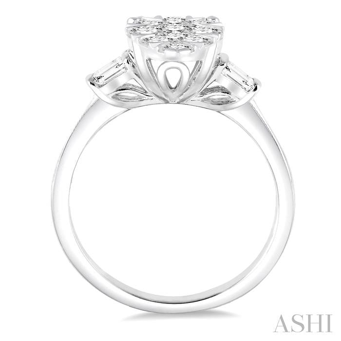 5/8 Ctw Pear Shape Lovebright Baguette and Round Cut Diamond Cluster Ring in 14K White Gold