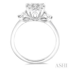 5/8 Ctw Pear Shape Lovebright Baguette and Round Cut Diamond Cluster Ring in 14K White Gold