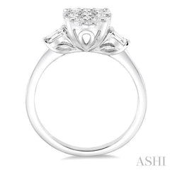 5/8 Ctw Pear Shape Lovebright Baguette and Round Cut Diamond Cluster Ring in 14K White Gold