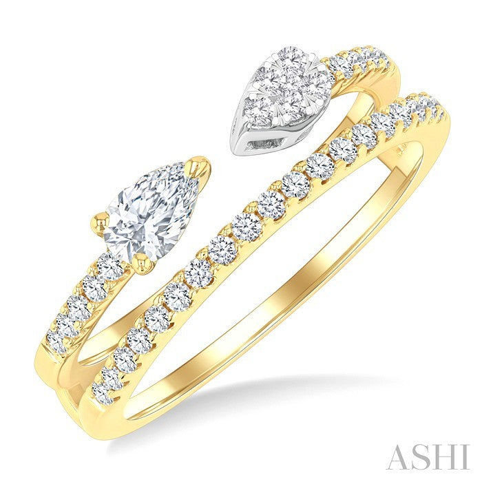 1/2 Ctw Split Twin Row Lovebright Pear and Round Cut Diamond Fashion Ring in 14K Yellow and White Gold