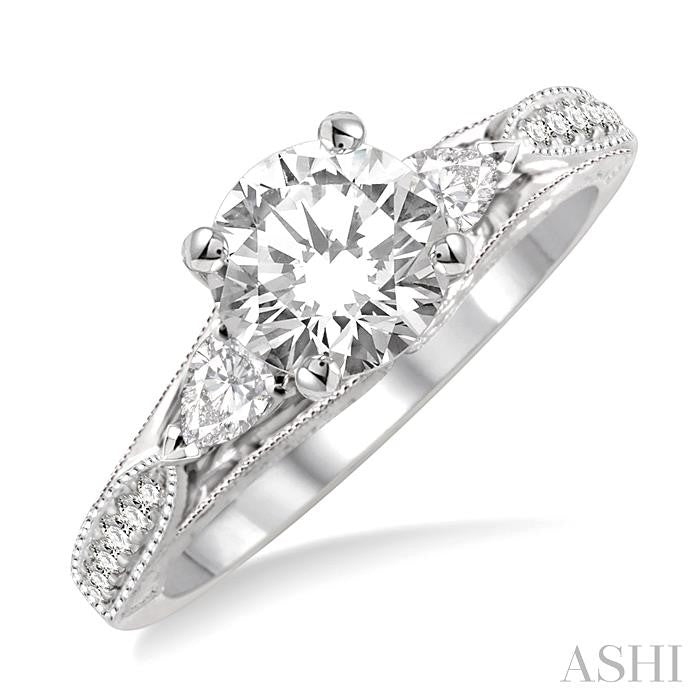 1 1/10 Ctw Diamond Engagement Ring with 3/4 Ct Round Cut Center Stone in 14K White Gold