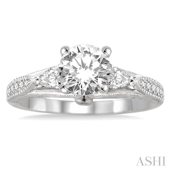 1 1/10 Ctw Diamond Engagement Ring with 3/4 Ct Round Cut Center Stone in 14K White Gold