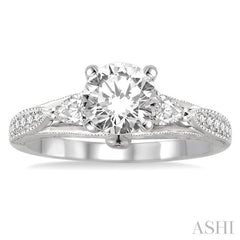 1 1/10 Ctw Diamond Engagement Ring with 3/4 Ct Round Cut Center Stone in 14K White Gold