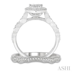 5/8 Ctw Lovebright Round Cut Diamond Wedding Set With 1/2 Ctw Pear Shape Engagement Ring and 1/8 Ctw Wave Cut Wedding Band in 14K White Gold