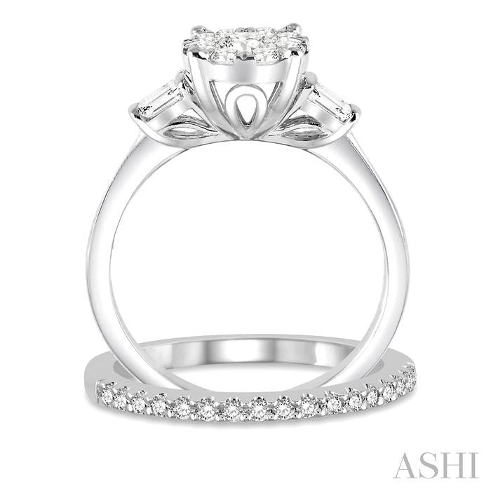 3/4 Ctw Lovebright Baguette & Round Cut Diamond Wedding Set With 5/8 Ctw Oval Shape Engagement Ring and 1/6 Ctw Wedding Band in 14K White Gold