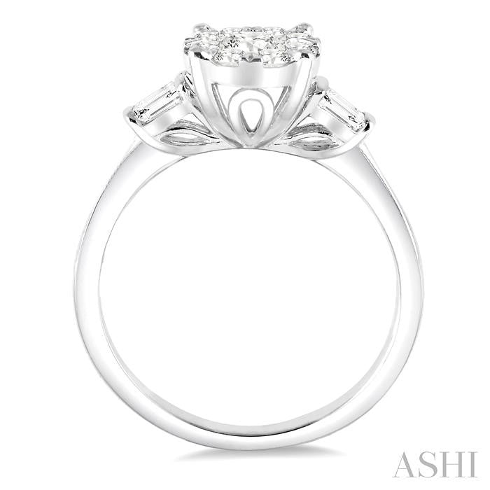 5/8 Ctw Oval Shape Lovebright Baguette and Round Cut Diamond Cluster Ring in 14K White Gold