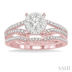 3/4 Ctw Diamond Lovebright Wedding Set with 1/2 Ctw Round Cut Engagement Ring and 1/6 Ctw Wedding Band in 14K Rose and White Gold