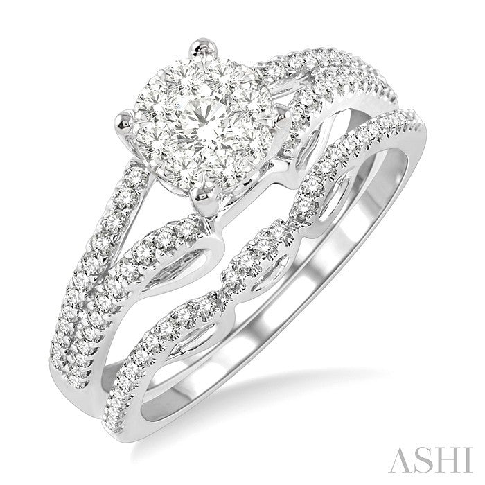 3/4 Ctw Diamond Lovebright Wedding Set with 1/2 Ctw Round Cut Engagement Ring and 1/6 Ctw Wedding Band in 14K White Gold