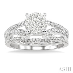 3/4 Ctw Diamond Lovebright Wedding Set with 1/2 Ctw Round Cut Engagement Ring and 1/6 Ctw Wedding Band in 14K White Gold