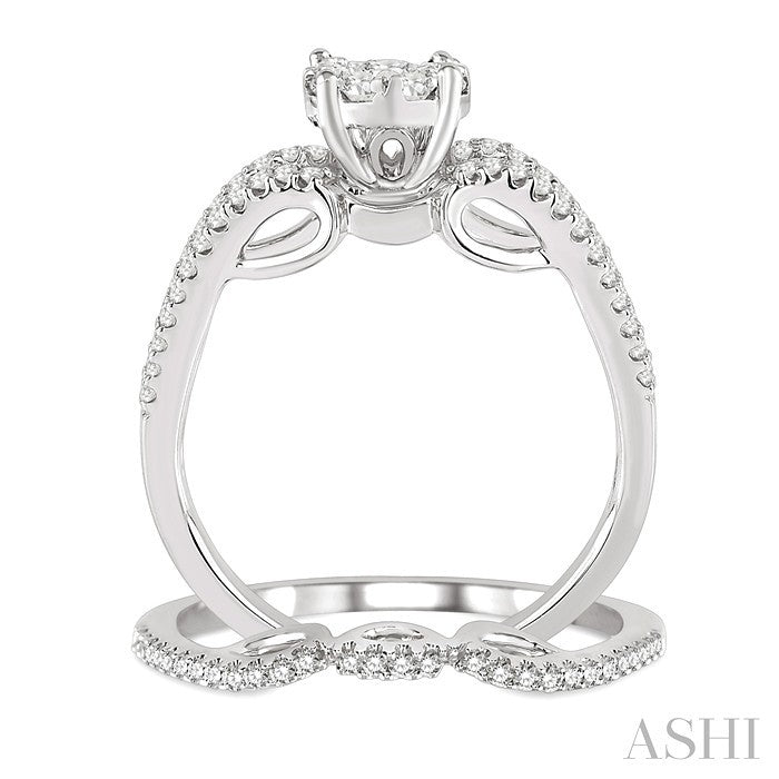 3/4 Ctw Diamond Lovebright Wedding Set with 1/2 Ctw Round Cut Engagement Ring and 1/6 Ctw Wedding Band in 14K White Gold