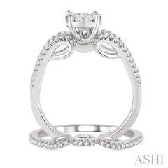 3/4 Ctw Diamond Lovebright Wedding Set with 1/2 Ctw Round Cut Engagement Ring and 1/6 Ctw Wedding Band in 14K White Gold