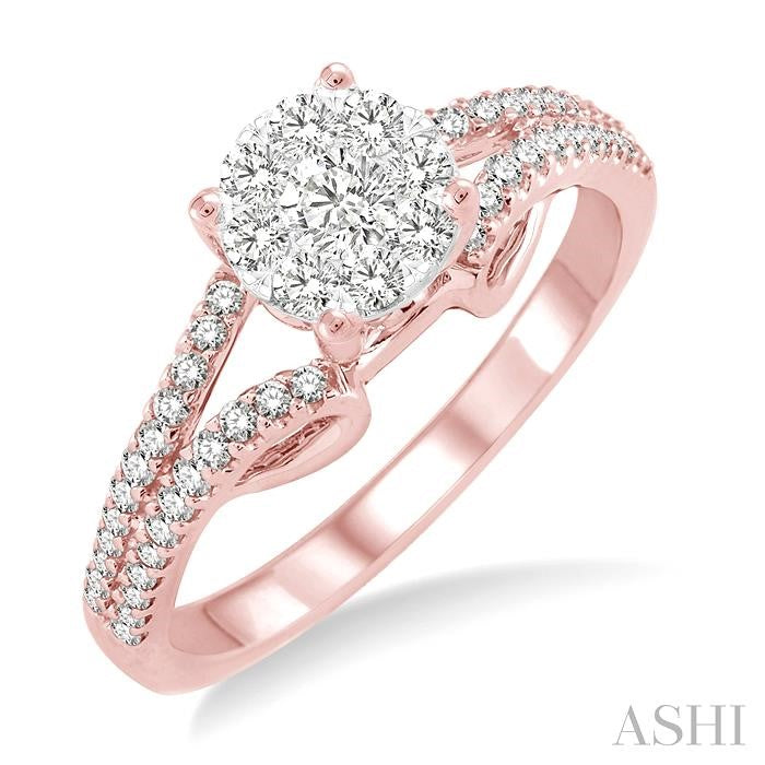 1/2 Ctw Round Cut Diamond Lovebright Engagement Ring in 14K Rose and White Gold