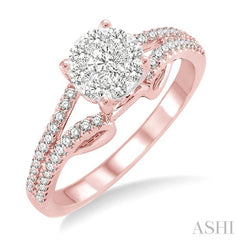 1/2 Ctw Round Cut Diamond Lovebright Engagement Ring in 14K Rose and White Gold