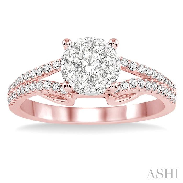 1/2 Ctw Round Cut Diamond Lovebright Engagement Ring in 14K Rose and White Gold