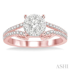1/2 Ctw Round Cut Diamond Lovebright Engagement Ring in 14K Rose and White Gold