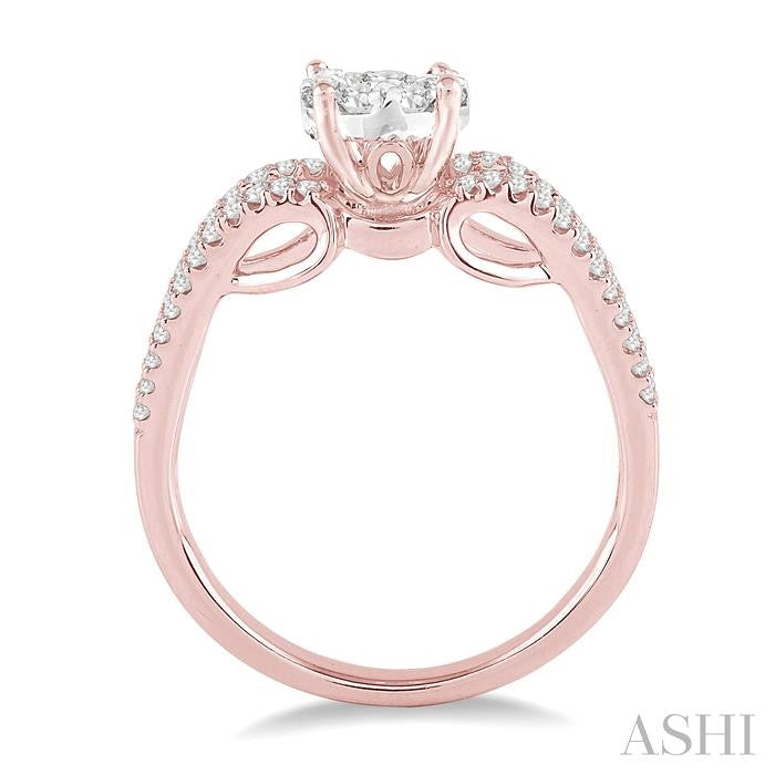 1/2 Ctw Round Cut Diamond Lovebright Engagement Ring in 14K Rose and White Gold