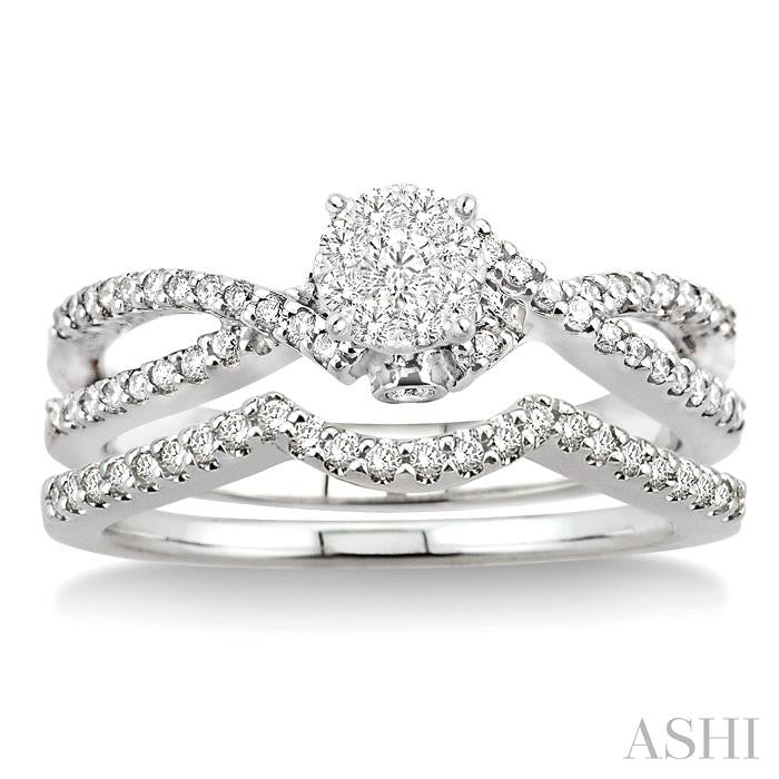 1/2 Ctw Diamond Lovebright Wedding Set with 3/8 Ctw Round Cut Engagement Ring and 1/8 Ctw Wedding Band in 14K White Gold