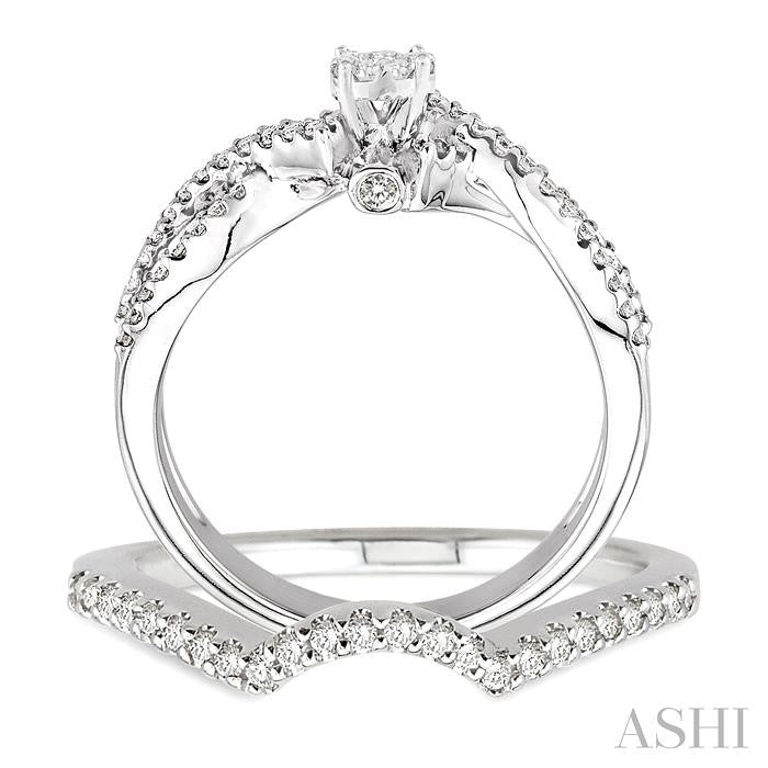 1/2 Ctw Diamond Lovebright Wedding Set with 3/8 Ctw Round Cut Engagement Ring and 1/8 Ctw Wedding Band in 14K White Gold