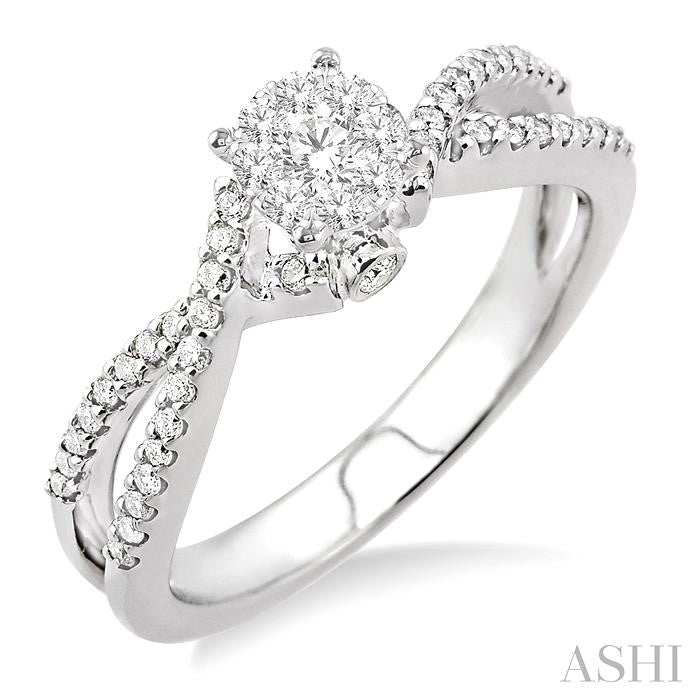 3/8 Ctw Round Cut Diamond Lovebright Engagement Ring in 14K White Gold