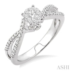 3/8 Ctw Round Cut Diamond Lovebright Engagement Ring in 14K White Gold