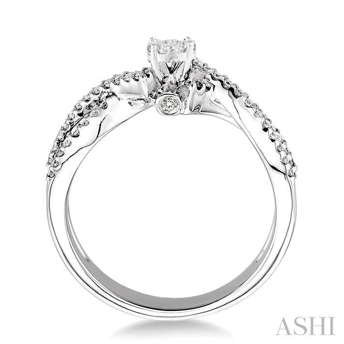 3/8 Ctw Round Cut Diamond Lovebright Engagement Ring in 14K White Gold